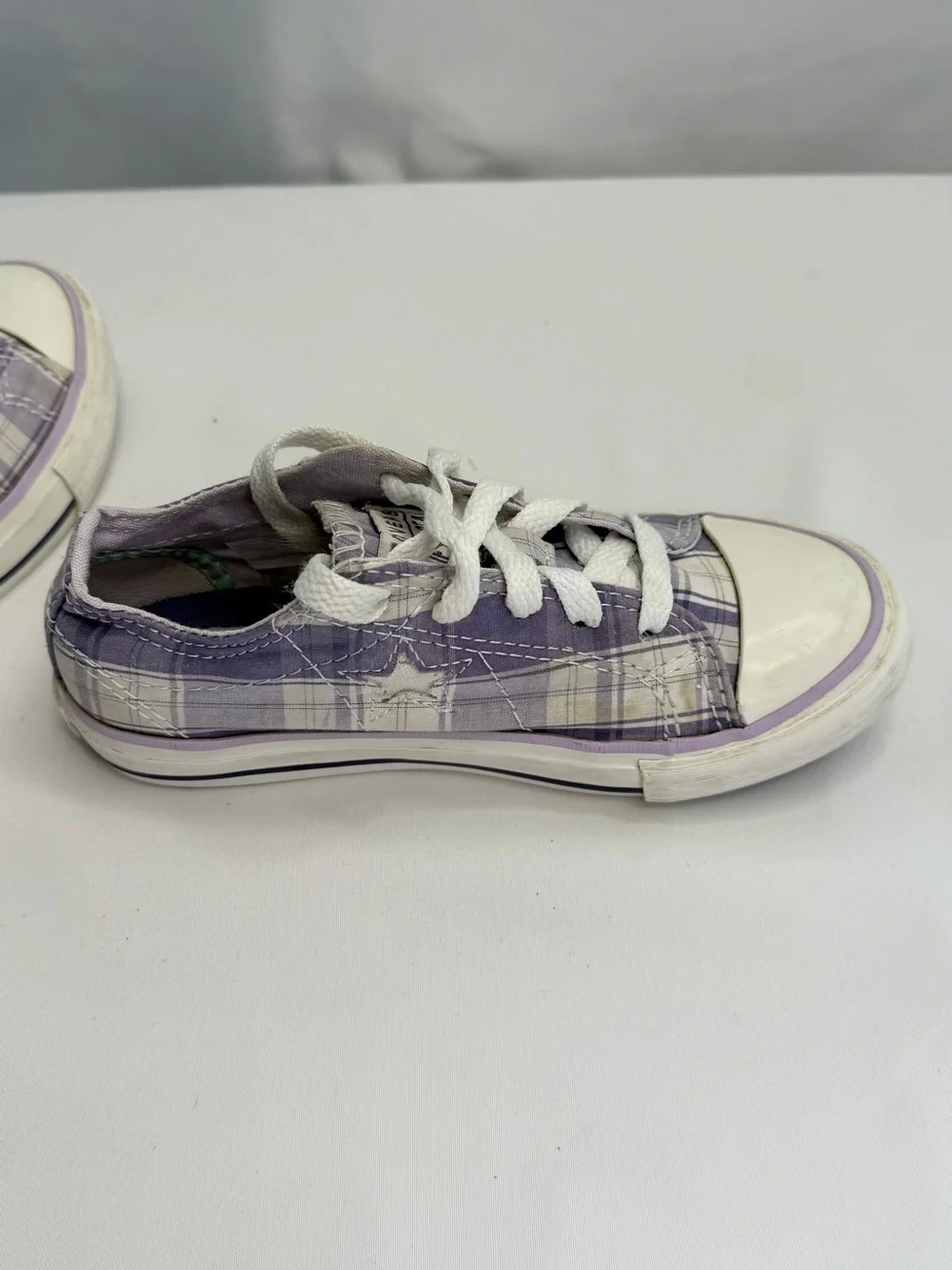 Converse One Star Kids Size 12 Purple Plaid Low-Top Sneakers GUC